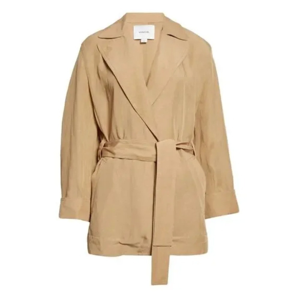 Vince Safari Linen Blend Tie Belted Jacket‎ Blazer Tan Neutral Size Large